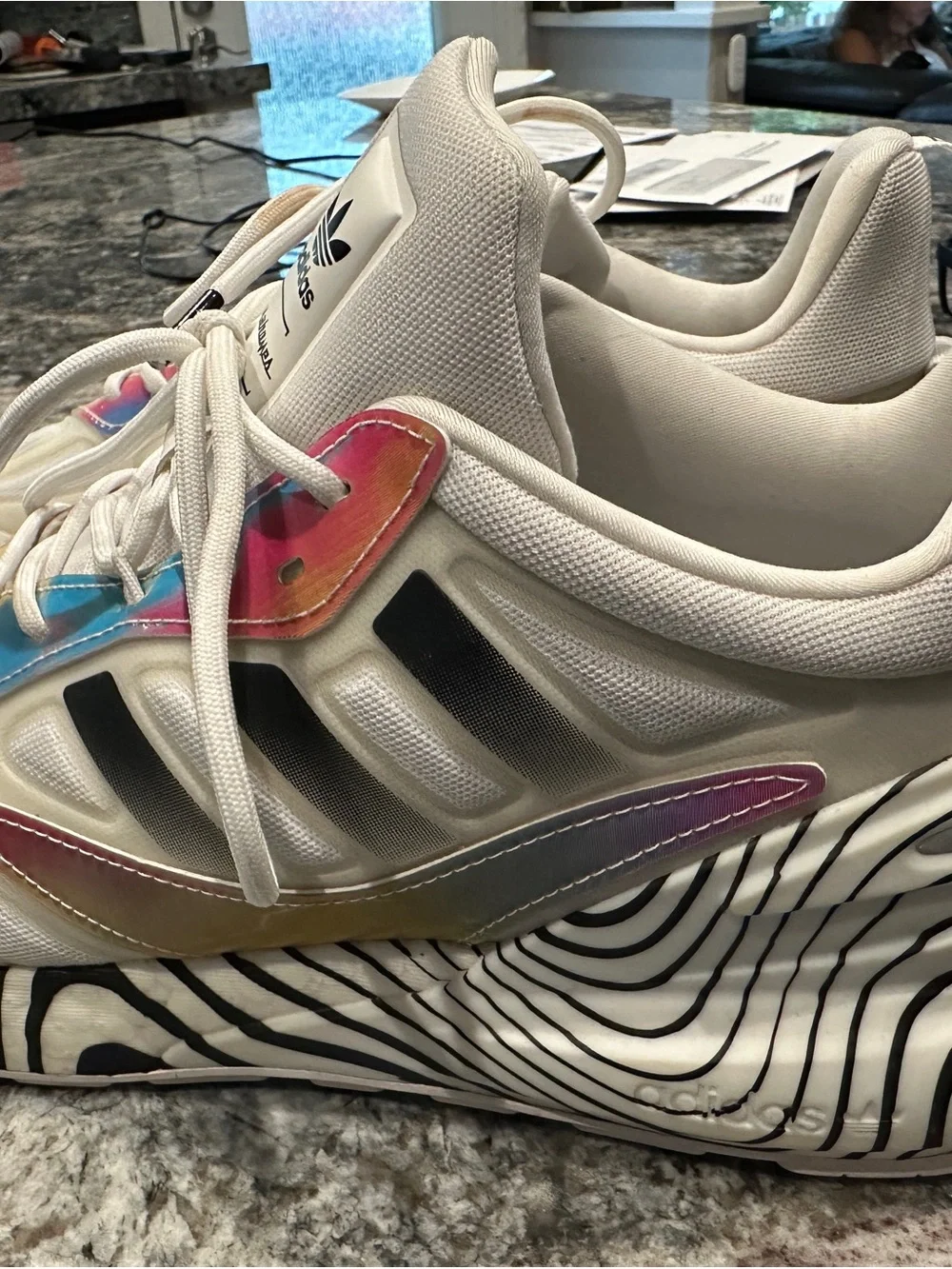 adidas White Sneakers with Iridescent Rainbow Panels